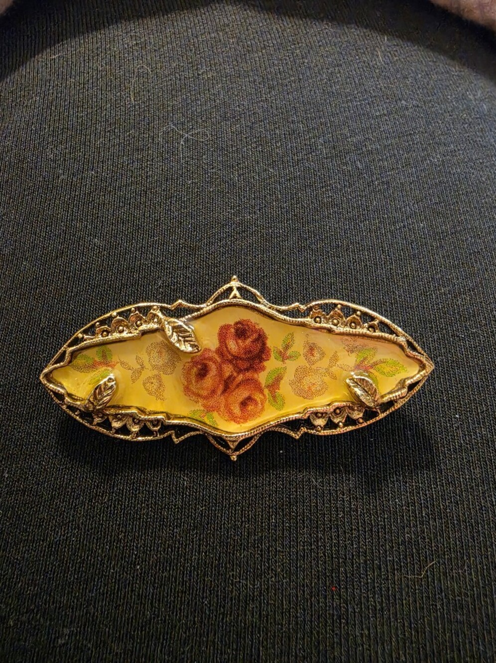Floral Yellow Enamel Rose Brooch Pin